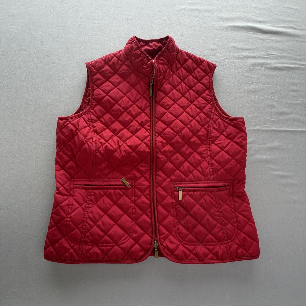 Van Heusen Vest Womens Medium Red Quilted Full Zip Pockets Microfiber Lined